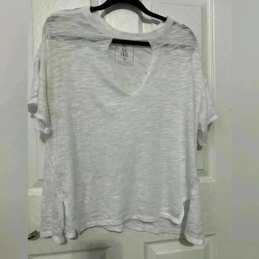 We The Free Women’s T-shirt White XS Distressed Oversized Beach Cover Up Summer